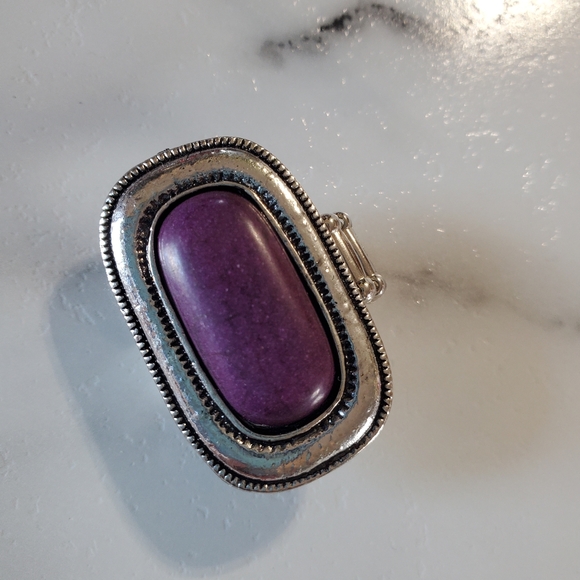 Purple Stone Silver Tone Stretch Band  💥3 for $24💥 - Picture 4 of 15